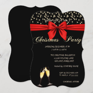 WeihnachtsParty Elegant, Bow, Wine Glass, Company Einladung