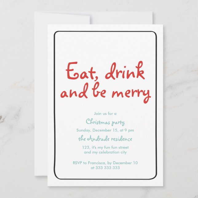 WeihnachtsParty essen Getränk ist das fröhliche Einladung (Vorderseite)