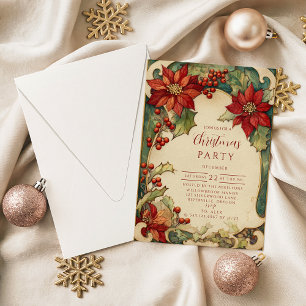 Weihnachtsparty im Vintage-Poinsettien-Stil Einladung