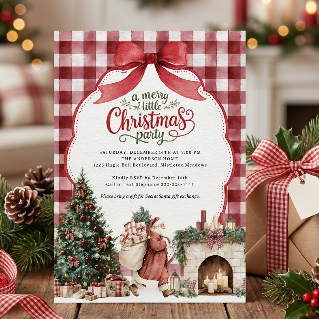 Weihnachtsparty mit Gingham-Muster  Einladung (Von Creator hochgeladen)