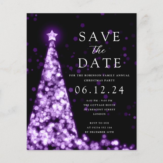 WeihnachtsParty Save the Date Glam Lila Invite Flyer (Vorne)