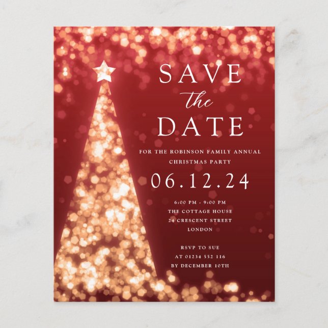 WeihnachtsParty Save the Date Gold Glam Red Einlad Flyer (Vorne)