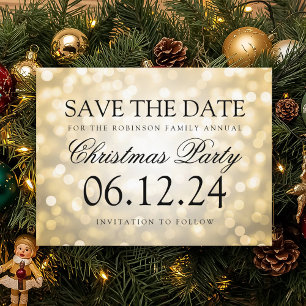 WeihnachtsParty-Save the Date GoldGlitzer-Lichter Ankündigungspostkarte