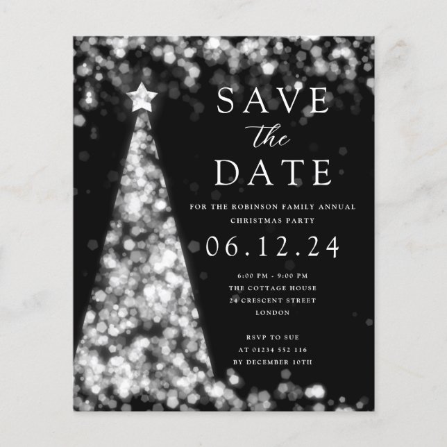WeihnachtsParty Save the Date Silver Glam Einladun Flyer (Vorne)