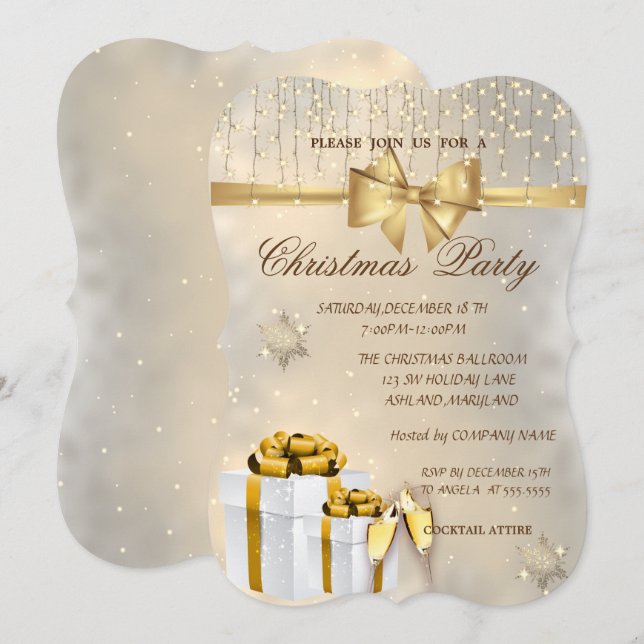 WeihnachtsParty Snowflakes, Bow, Presents, Company Einladung (Vorne/Hinten)
