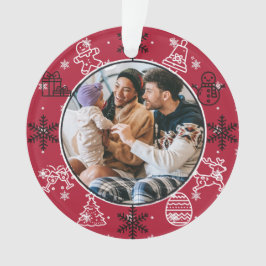 Weihnachtspass | Doppelseitiges Foto Name & Jahr Ornament