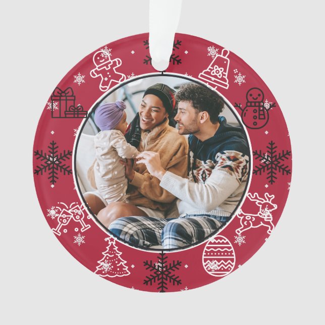Weihnachtspass | Doppelseitiges Foto Name & Jahr Ornament (Vorderseite)