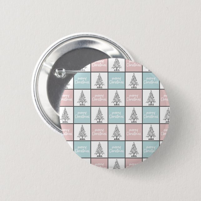 Weihnachtspastel Blau und Rosa Modernes Muster Button (Vorne & Hinten)