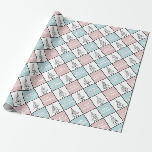 Weihnachtspastel Blau und Rosa Modernes Muster Geschenkpapier (Ungerollt)