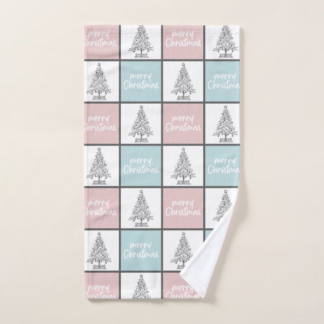 Weihnachtspastel Blau und Rosa Modernes Muster Handtuch (Handtuch)