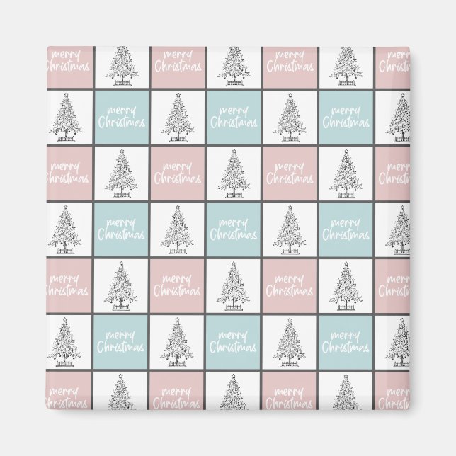 Weihnachtspastel Blau und Rosa Modernes Muster Magnet (Vorne)