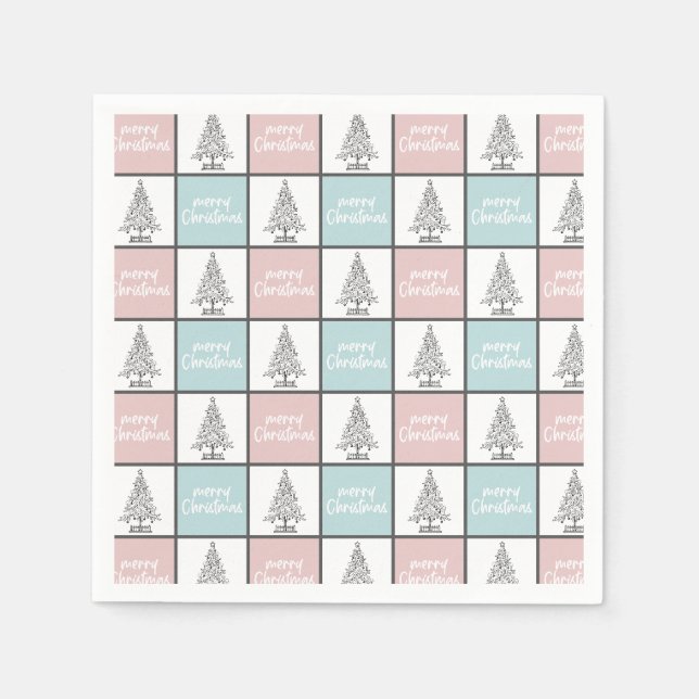 Weihnachtspastel Blau und Rosa Modernes Muster Serviette (Vorderseite)