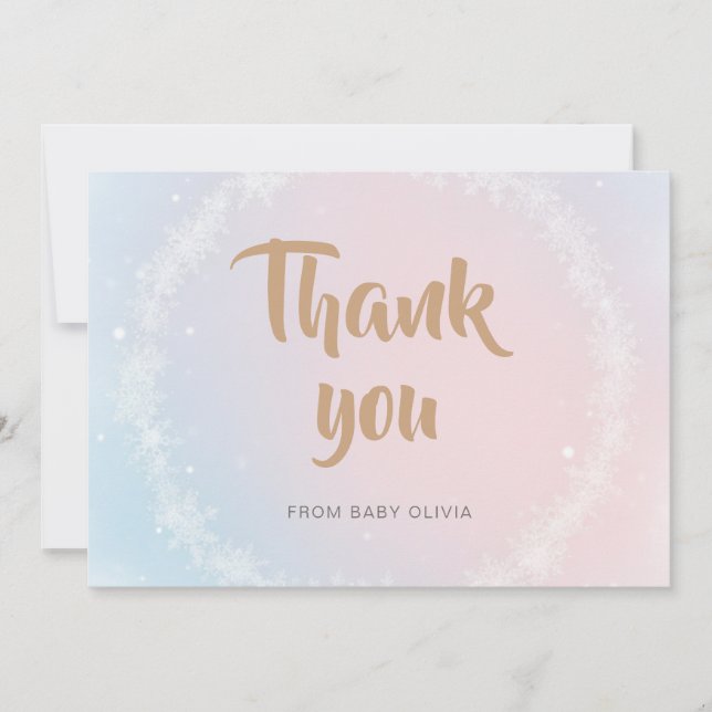 Weihnachtspastel Winter Snowflake Babydusche Dankeskarte (Vorderseite)