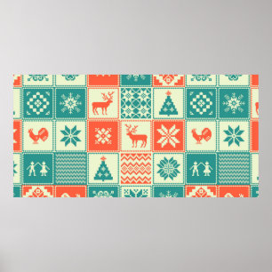 Weihnachtspatchwork nahtlos Muster. Handel Poster
