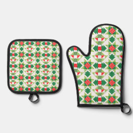 Weihnachtspatchwork-Quiltofen Mitt- & Pothalter Ofenhandschuh & Topflappen-Set