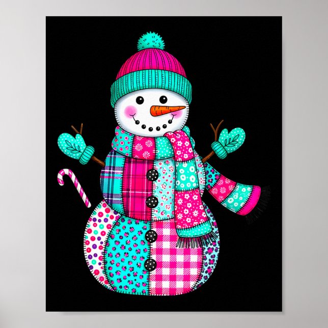 Weihnachtspatchwork-Schneemann Preppy Retro für Da Poster (Vorne)