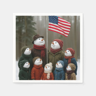 Weihnachtspatriotischer Schnee Familie Mit Amerika Serviette