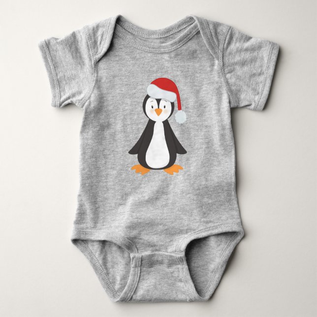 Weihnachtspenguin, Baby Pinguin, Weihnachtsmannmüt Strampler (Vorderseite)