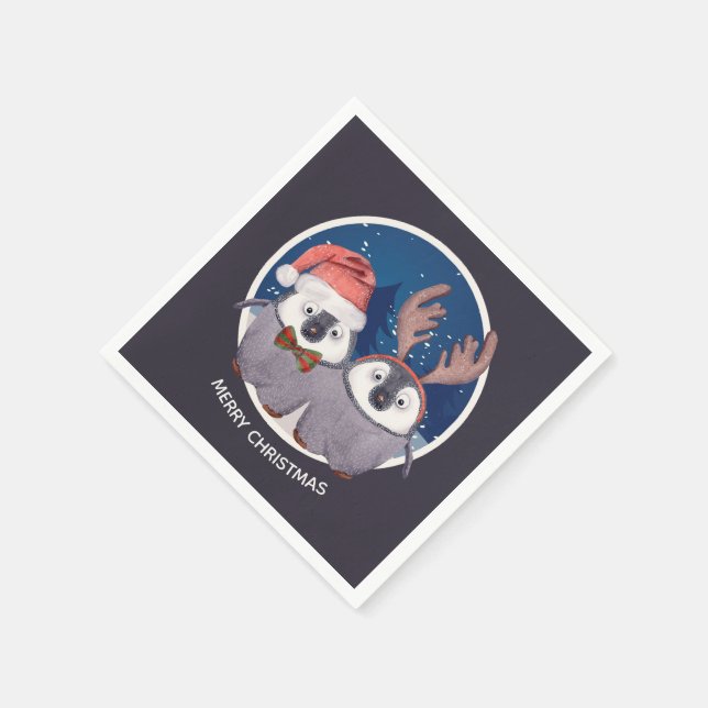 Weihnachtspenguin Couple Adorable Personalisiert Serviette (Ecke)