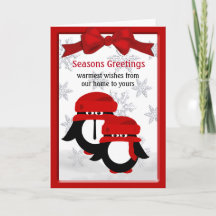 Weihnachtspenguin Couple Seasons Grußkarte