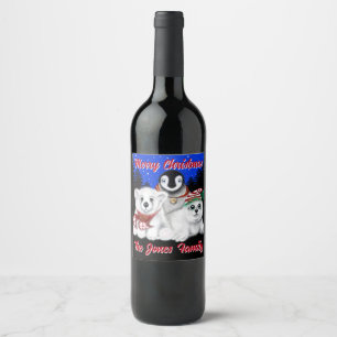 Weihnachtspenguin Eisbär-Siegel personalisieren Weinetikett