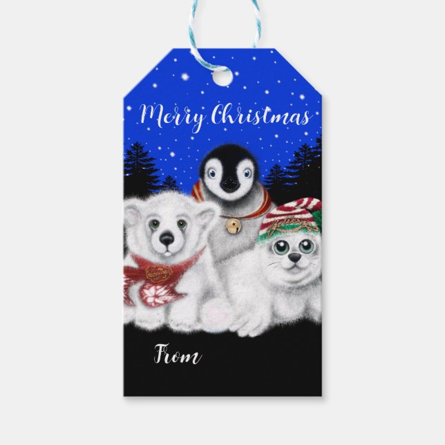 Weihnachtspenguin Eisbärenjunge Siegel Geschenkanhänger (Vorderseite)