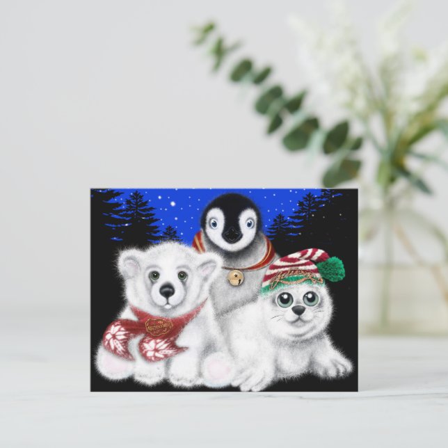 Weihnachtspenguin Eisbärenjunge Siegel Postkarte (Stehend Vorderseite)