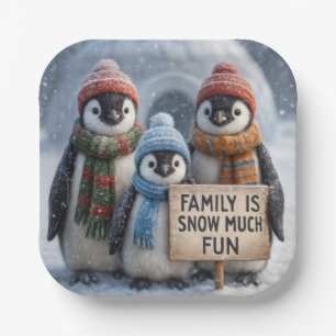 Weihnachtspenguin Familie mit Spaß signieren Pappteller