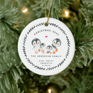 Weihnachtspenguin-Familie mit vier Keramiken Ornam Keramik Ornament