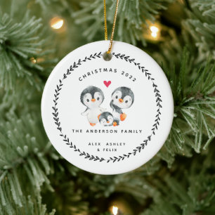 Weihnachtspenguin-Familie von drei Keramik Ornament