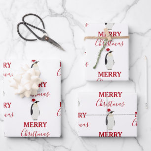 Weihnachtspenguin Funny Animal mit Weihnachtsmannm Geschenkpapier Set