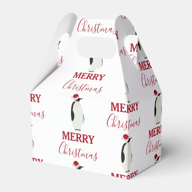 Weihnachtspenguin Funny Animal mit Weihnachtsmannm Geschenkschachtel (Vorderseite)