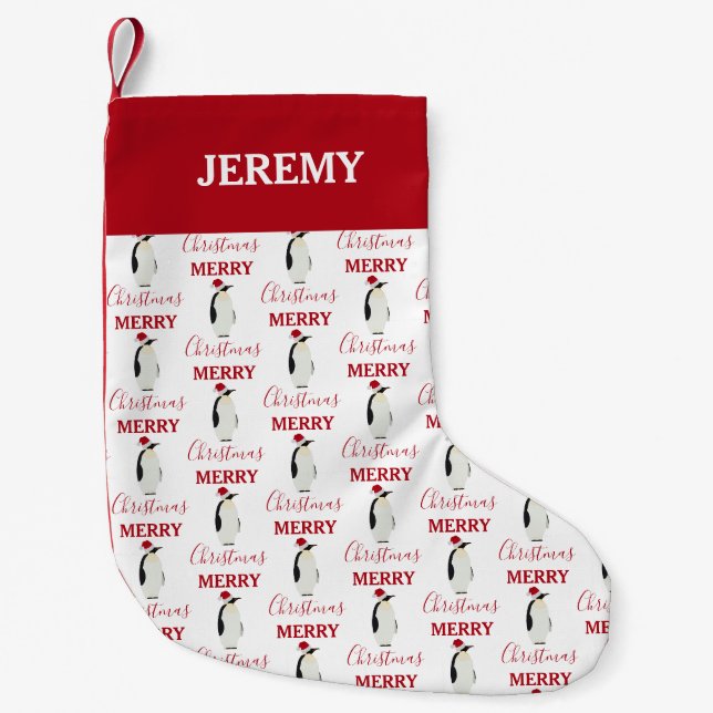 Weihnachtspenguin Funny Animal mit Weihnachtsmannm Kleiner Weihnachtsstrumpf (Vorderseite)
