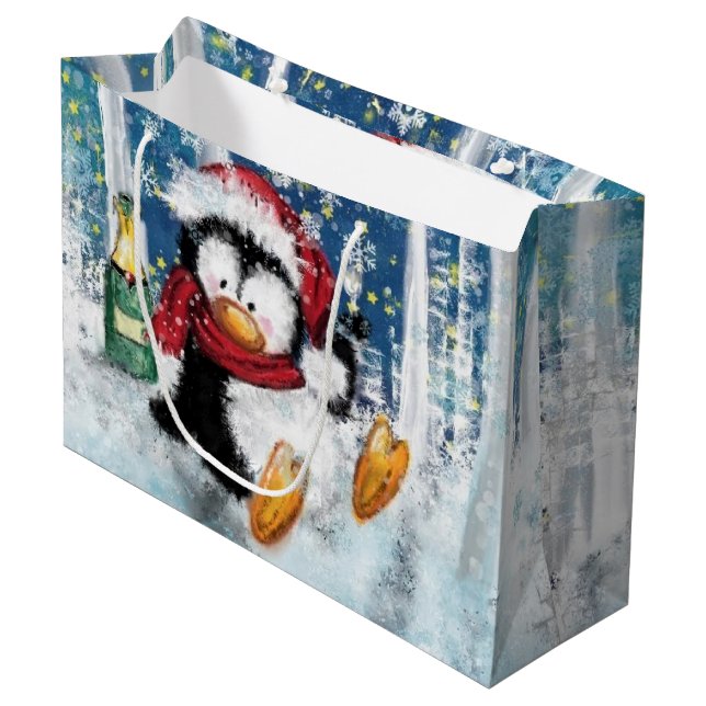 WeihnachtsPenguin-Geschenktasche Große Geschenktüte (Vorderseite Schrägansicht)