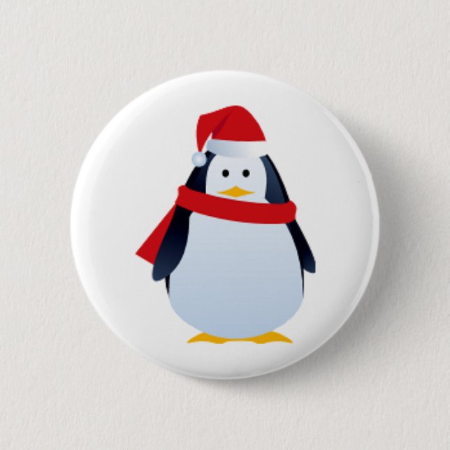 WeihnachtsPenguin in einer Weihnachtsmannmütze Button (Vorderseite)