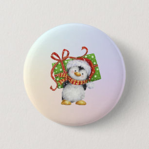 Weihnachtspenguin mit Geschenk - Feiertag Deko Button