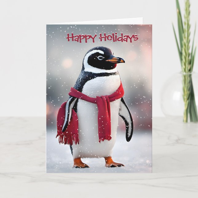 Weihnachtspenguin mit rotem Scarf Feiertagskarte (Vorderseite)