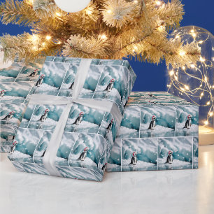 Weihnachtspenguin mit Weihnachtsmann Hat Geschenkpapier