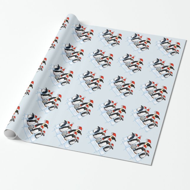 Weihnachtspenguin-Party Geschenkpapier (Ungerollt)