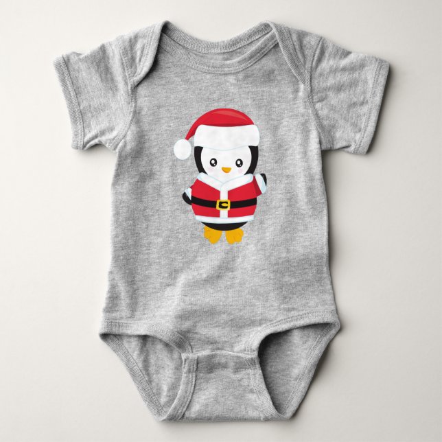 Weihnachtspenguin, Pinguin mit Weihnachtsmannmütze Baby Strampler (Vorderseite)