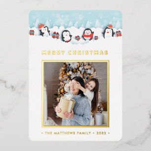 Weihnachtspenguin Present Joy   Fotolokarte Folieneinladung