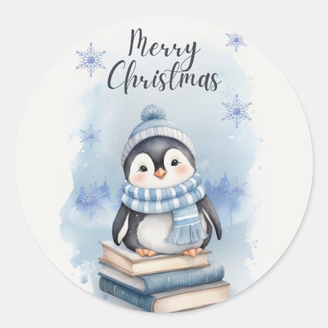 Weihnachtspenguin Runder Aufkleber (Vorderseite)