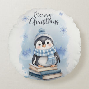 Weihnachtspenguin Rundes Kissen