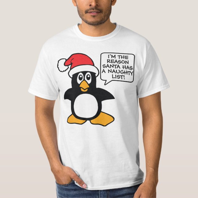 Weihnachtspenguin-Santa-Liste T-Shirt (Vorderseite)