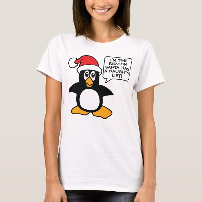 Weihnachtspenguin-Santa-Liste T-Shirt (Vorderseite)