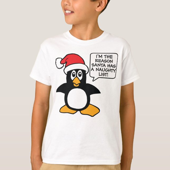 Weihnachtspenguin-Santa-Liste T-Shirt (Vorderseite)