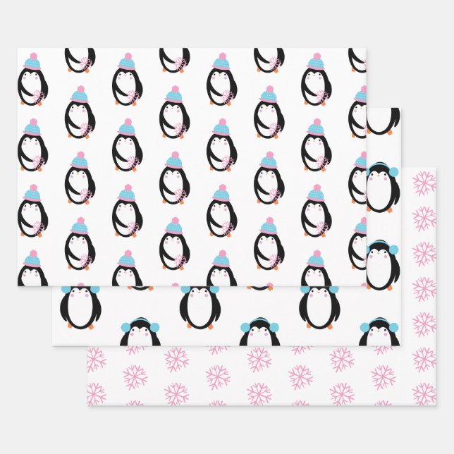 Weihnachtspenguin Snowflakes Whimsical Geschenkpapier Set (Set)