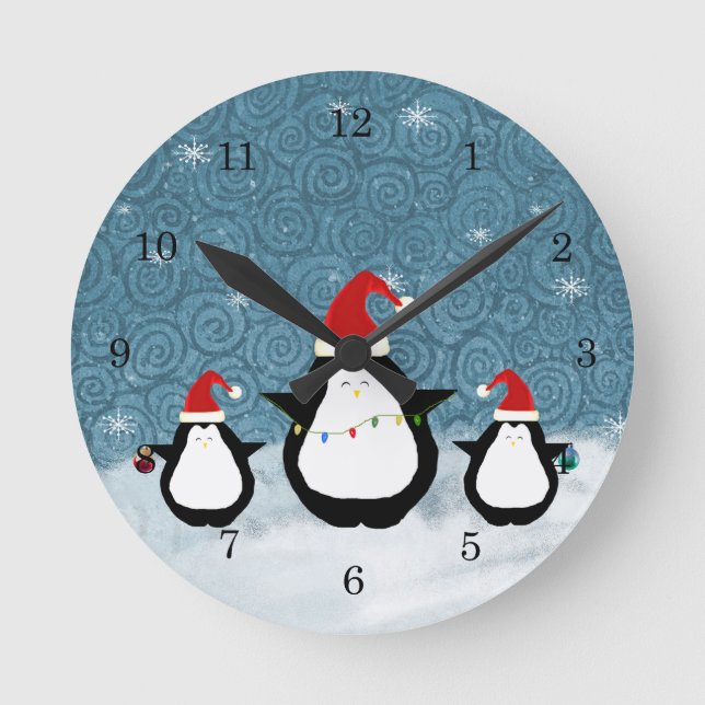 Weihnachtspenguinen-Uhr Runde Wanduhr (Vorderseite)