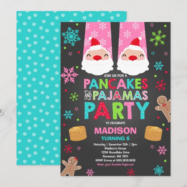 Weihnachtspfannkuchen-und -pyjama-Einladung Sankt Einladung (Vorne/Hinten)