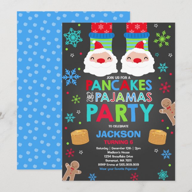 Weihnachtspfannkuchen-und -pyjama-Einladung Sankt Einladung (Vorne/Hinten)